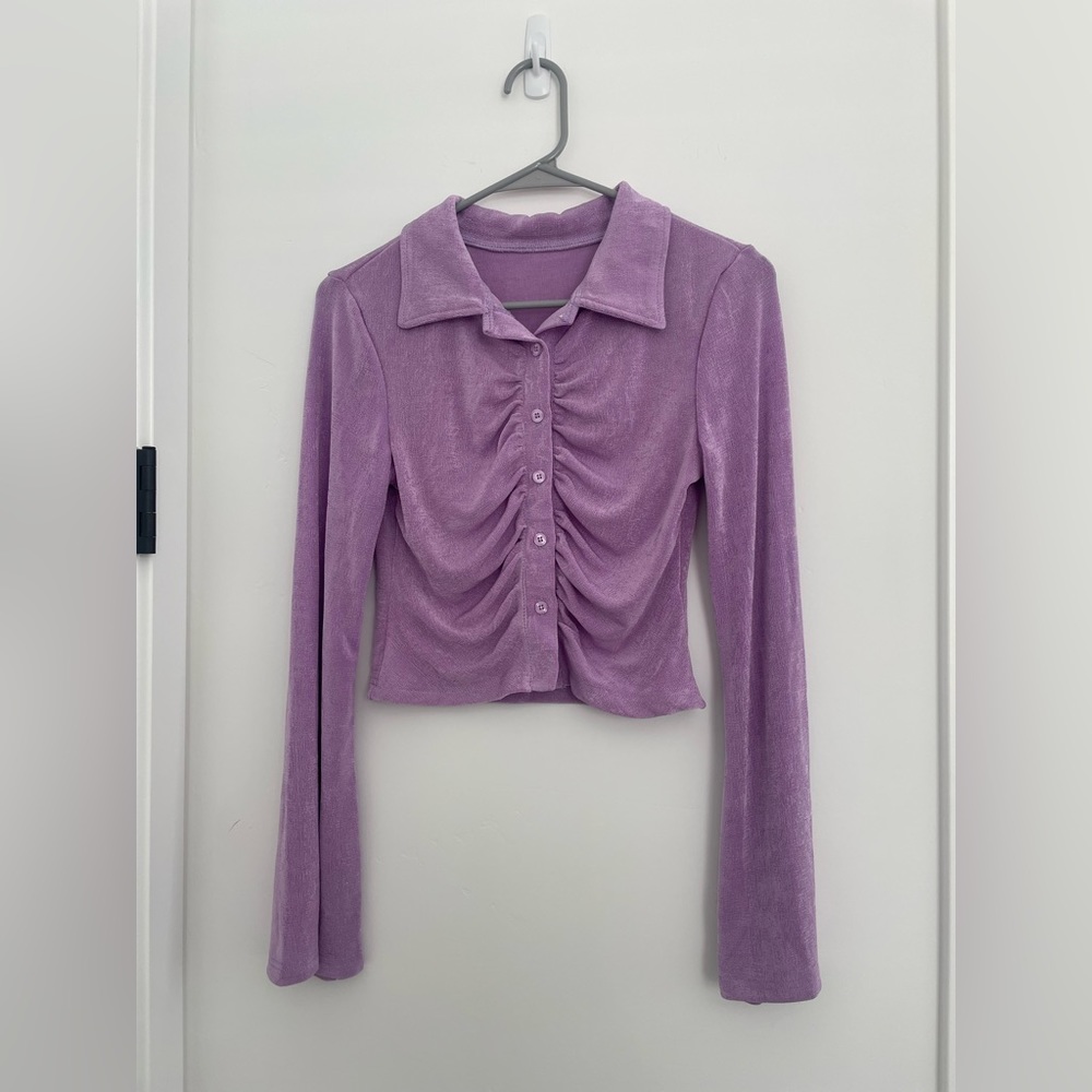 Women’s Long Sleeve Ruched button-down top